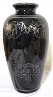 12" Tall Black Amethyst Vase w/ Overlay