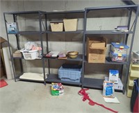 Three 6' metal shelves and contents