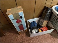 Assorted items including a fire extinguisher,
