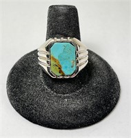 Men's Large Sterling Turquoise Ring Size 10