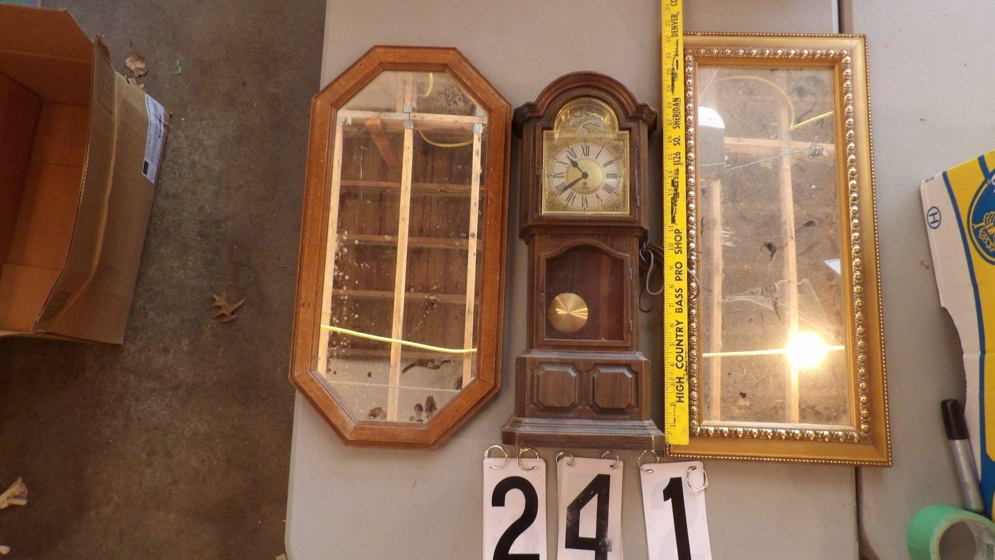 Miniature Grandfather Clock and 2 Mirrors