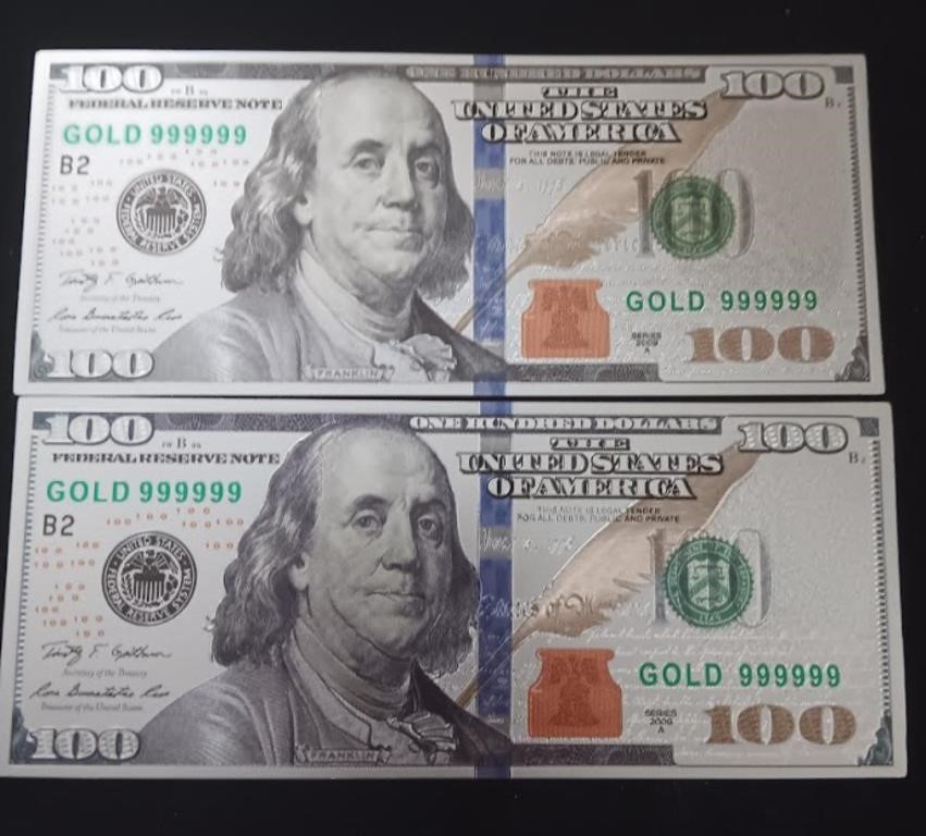2x Gold Foil Bank Notes