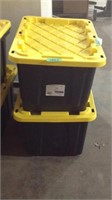 2 Black and yellow storage totes