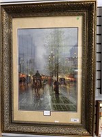 G. HARVEY FRAMED PRINT -- "CARRIAGES ON CANAL