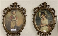 2 OVAL ORNATE GILDED FRAME CHILDREN PRINTS --