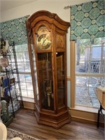 SLIGHE GRANDFATHER CLOCK W/GLASS SHELVES28"X13"X82