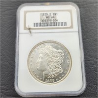 1879 S Morgan Silver Dollar NGC MS 64 Graded
