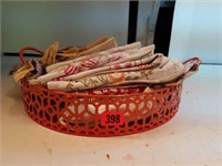 Metal Basket of Vintage Hand Embroidered Linens