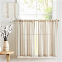 jinchan Linen Kitchen Curtains Striped Tier Curtai