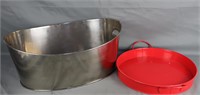 Oval Ice Bucket and round red serving tray