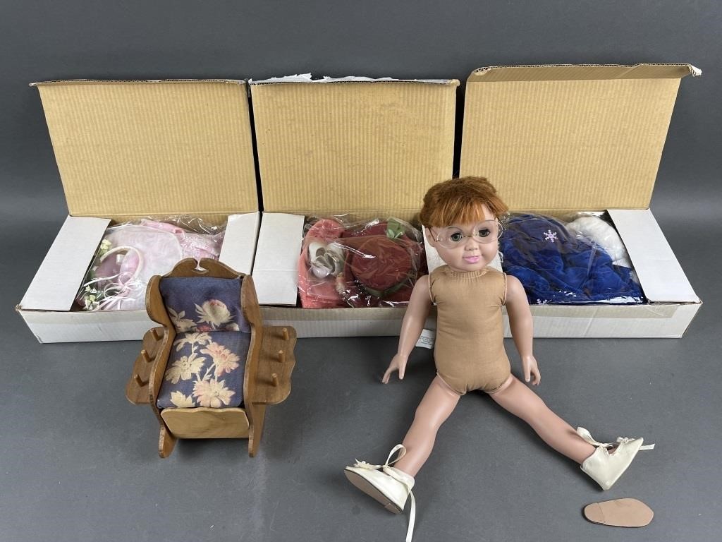 Fibre Craft Doll, Rocking Chair Box & Costumes