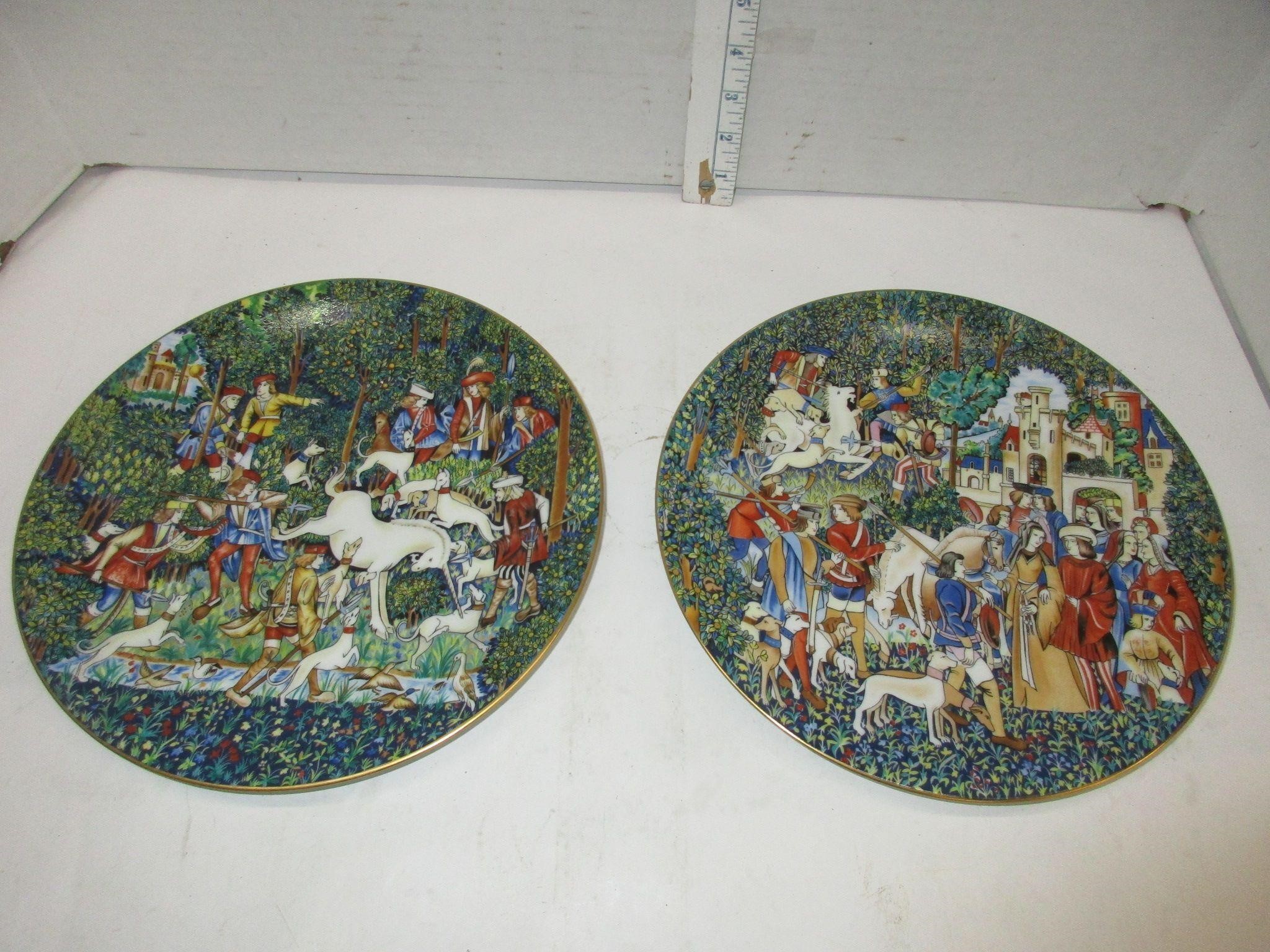 Pair of Unicorn Tapestry Plates #5 & #6
