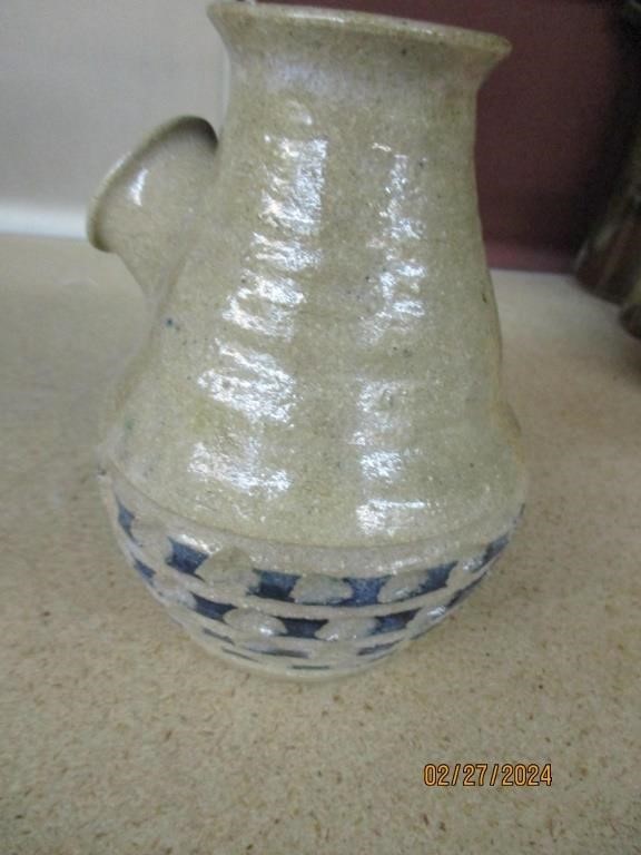 Vintage Stoneware ceramic No Handle pitcher signed