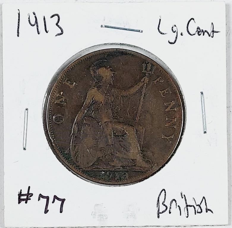 1913  British Large One Penny   VF