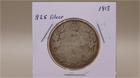 1913 Canadian 50 Cent / Half-dollar Coin
