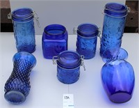 Blue Glass Canisters & Vases Lot