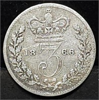 1866 Queen Victoria Silver Three Pence