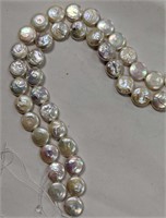 Two Natural Freshwater White Coin Pearls Bead Stra