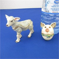 Enameled Jeweled Hinged Trinket Boxes: Lamb &