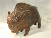 Carved Buffalo statue detailed