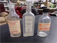 3-Antique poison and medical bottles
