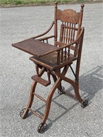 Antique Wooden High Chair/Stroller VERY NICE!