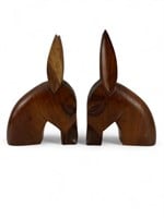 MCM large carved wooden donkey head bookends