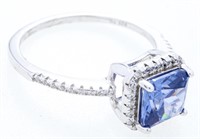 925 Sterling Silver Ring, Cushion Cut Tanzanite w/