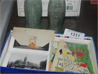 Vintage Post Cards & 2 Coke Bottles
