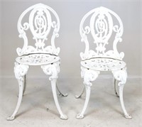 Pair of White Iron Garden Chairs