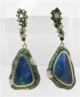 Michael John 19K Boulder Opal/ Tsavorite Earrings