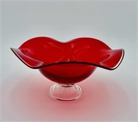 Hand Blown Ruby Red Centerpiece Fruitbowl