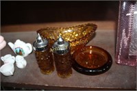 AMBER PRESSED GLASS ASHTRAY - BOWL - SHAKERS