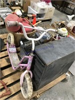 Half pallet--gas cans, scooter, bug zappers,