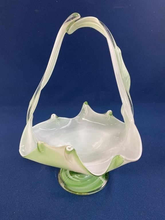 Vintage Hand Blown Art glass green and white
