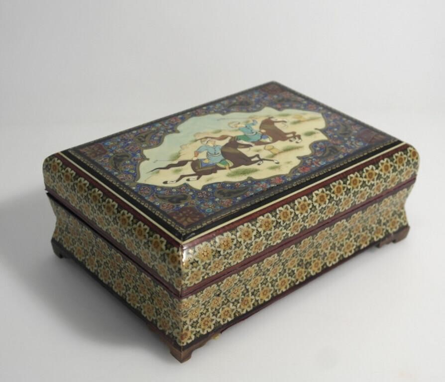 VINTAGE PERSIAN INLAY WOODEN BOX W/VELVET INTERIOR