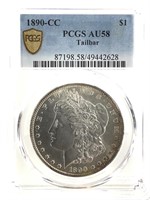 1890-CC Morgan Dollar Tailbar Variety PCGS AU58;