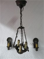 A Cast Iron Light Fixture & 2 Wall Sconces