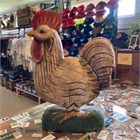 Vintage Wooden Carved Painted Rooster Sculpture