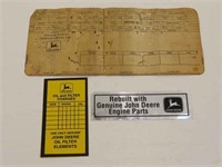 John Deere Parts Punch Card, Sticker