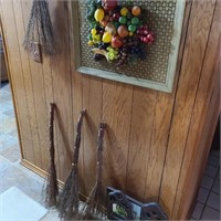 Lot of Decorative Brooms & Fruit Art