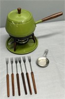 Green Enamel Fondue Set Mid-Century Modern