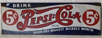OLD ENAMELED PEPSI COLA SIGN, SOME LOSS TO