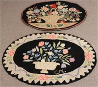 TWO FLORAL OVAL HOOKED RUGS