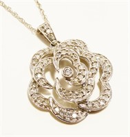 20" 14K W Gold & Diamond Flower Necklace 3.4g