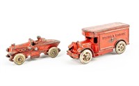 Lot of 2 1930 Era Cast Iron Truck & Race Car Toys