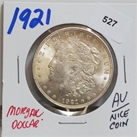 1921 90% Silver AU Morgan $1 Dollar