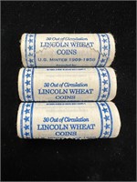 Three Rolls of 30 Out of Circulation Wheat Pennies
