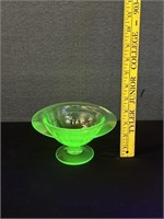 Vintage Green Depression Vaseline Glass Compote