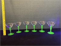 6 Tiffin Swirl Vaseline Uranium Martini Stems